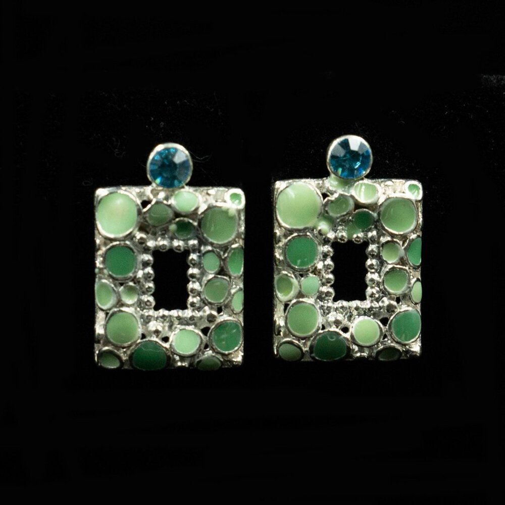 Rectangular Green & Blue Rhinestone Pendant & Pos… - image 5
